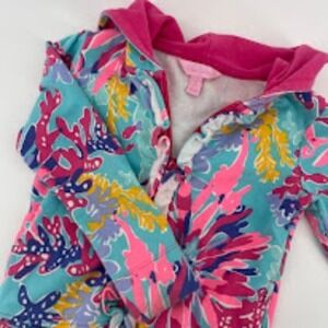 Lilly Pulitzer Girls Zip Up Hoodie‎ Ruffle Trim Colorful Print Jacket Size S